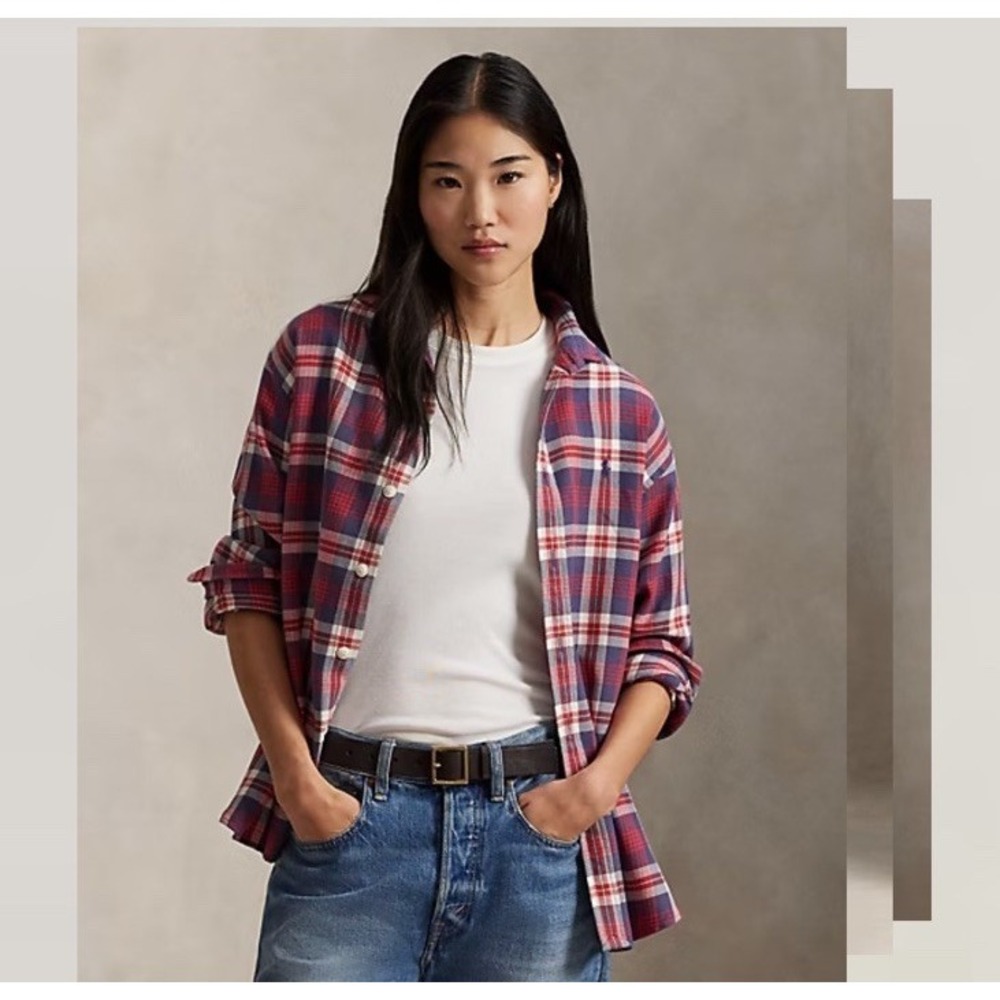 Polo Ralph Lauren Women's Classic Fit Plaid Cotton Twill Shirt Sz XS Button Up